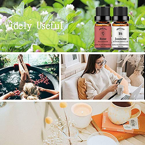 yethious Rose Essential Oil Jasmine Essential Oil Rose Essential Oils Set 2 Pack Organic Rose Oil Essential Oil Undiluted Aromatherapy Oils for Diffuser, Perfume, Soap, Candle Making 2 X 10ML