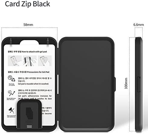 Sinjimoru Phone Card Holder Stick-on Phone Card Case, Phone Wallet Credit Card Holder on Back of Phone with up to 3 Cards and Cash Storage. Card Zip Black