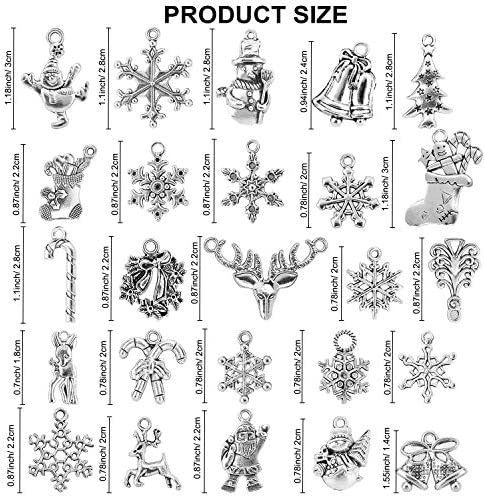 Konsait 120Pack Christmas Charms Bulk Antique Silver Pendants Christmas Pendant Accessory Mixed Craft Supplies Beads Pendants for Necklace Bracelet Jewelry Making Crafting and Christmas Ornaments