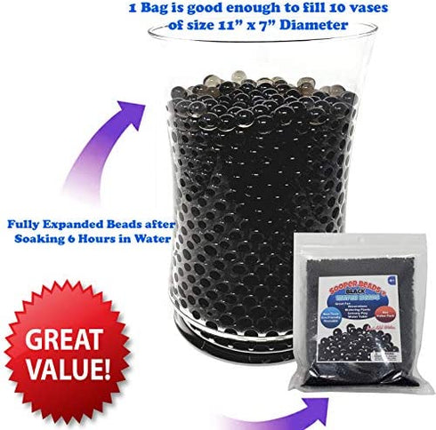 SooperBeads 20,000 Vase Filler Beads Gems Water Growing Crystal Black Gel Pearls for Vases, Wedding Centerpiece, Floral Decoration, Plants, Halloween, Kids Sensory Play Water Table Activities (Black)
