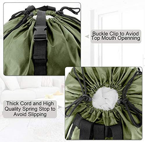 BeeGreen Moss Green Laundry Backpack Bag w Adjustable Shoulder Straps String Closure College Dorm Room Essentials Sturdy Laundry Hamper Portable w Handle XLarge Ripstop for Traveling