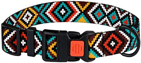 CollarDirect Purple Geometric Dog Collar, Pet Collar for Small Medium Large Dogs or Puppies with Quick Release Buckle, Yellow Orange Pattern, Adjustable Nylon (Teal, Neck Fit 10"-13")