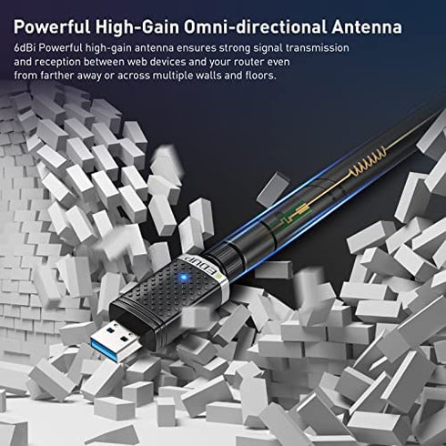 Wireless USB WiFi Adapter for PC, AC1300Mbps USB 3.0 Wireless WiFi Dongle 2.4G/5G Dual Band Network Adapter Wireless Adapter for Windows 11 / 10/ 8/ 7/ XP Mac 10.7 to 10.15 Laptop Desktop Gaming