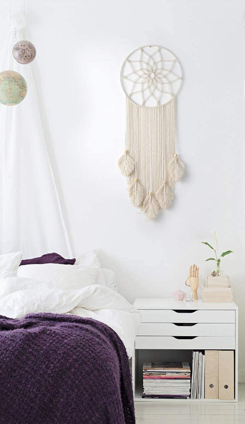 Mkono Macrame Dream Catcher Large Boho Wall Hanging Decor Woven Feather Handmade Dreamcatcher Tassels Decoration Bedroom Dorm Nursery Chic Ornament Craft, 36 x 13 inches