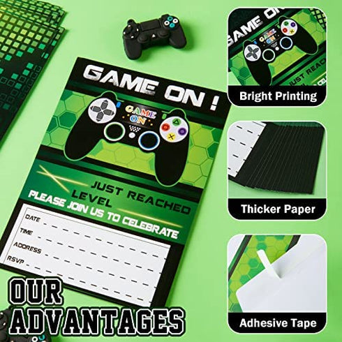 WERNNSAI Video Game Invitations - 20 Set Magical Fill In Game Party Invitations with Envelopes for Kids Boys Game Lovers Birthday Game Themed Party Supplies
