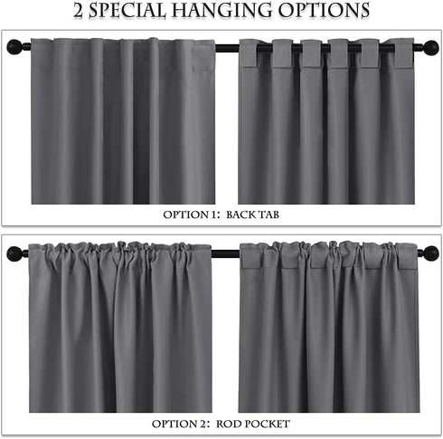 PONY DANCE Curtains 45 inch Length - Double Panels Back Tab & Rod Pocket Thermal Insulated Short Blackout Drapes for Kitchen Bedroom, 52" x 45" Per Panel, Dark Grey, 2 Pieces