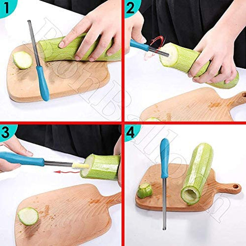 Zucchini Squash Vegetable Corer 3 pcs Corers Stainless Steel Core Remover Tool Kitchen Stuffed Vegetables Veggies Seed Remover Remove Seeds Eggplant Cucumber 10" Long Coring Tools Gadgets Drill