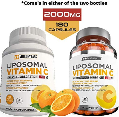 Premium Liposomal Vitamin C 2000mg - 180 Capsules –Ultra Potent High Absorption Ascorbic Acid, Supports Immune System & Collagen Booster - Powerful Antioxidant High Dose Fat Soluble Vitamin C