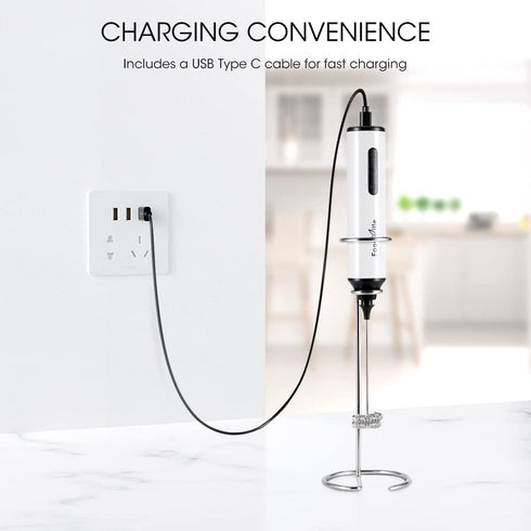 FoodVille MF05 Rechargeable Milk Frother USB Charging Handheld Foam Maker with One Additional Frother for Cappuccino, Latte, Bulletproof Coffee, Keto Diet, Protein Powder, Matcha