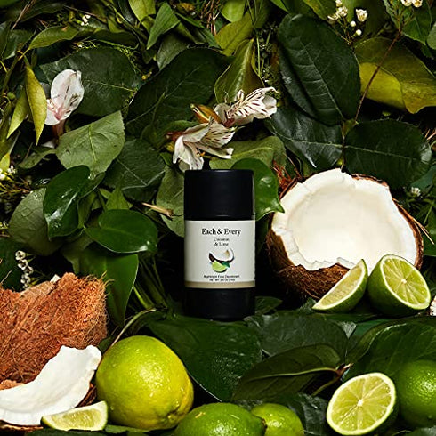 Each & Every Natural Aluminum-Free Deodorant for Sensitive Skin with Essential Oils, Plant-Based Packaging, Coconut & Lime, 2.5 Oz.