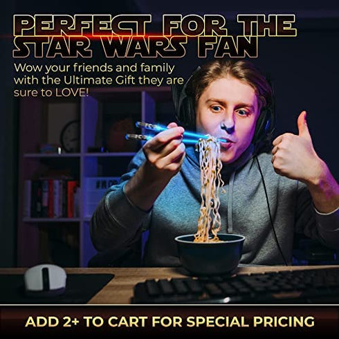LIGHTSABER CHOPSTICKS LIGHT UP STAR WARS LED Glowing Light Saber Chop Sticks REUSABLE Sushi Lightup Sabers - Removable Handle Dishwasher Safe - Premium GIFT BOX & CARRY CASE Included - BLUE 1 PAIR