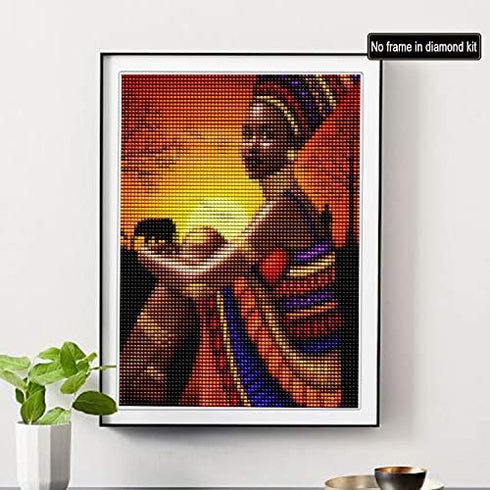 SKRYUIE 5D Diamond Painting Kit African Women Full Drill by Number Kits, Diamond Art African American Sunset Woman Paint with Diamonds Black Woman Embroidery DIY Craft Set Arts Decorations(12x16inch)
