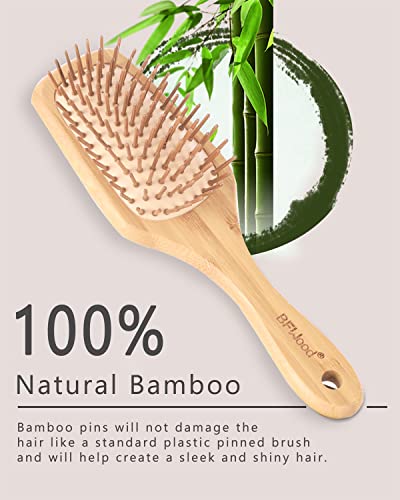 BFWood Bamboo Paddle Hairbrush with Bamboo Bristles for Massaging Scalp