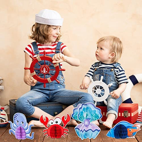 12 Pieces Ocean Sea Animal Honeycomb Centerpiece Under the Sea Table Decorations Ocean Themed Marine Creature Decoration Fish Mermaid Table Honeycomb for Beach Themed Birthday Party Baby Shower