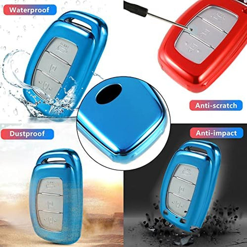 Key Fob Cover for Hyundai, Soft TPU Key Fob Case Full Protector Fit Hyundai 2018 2019 2020 2021 Sonata Elantra Tucson Venue Ioniq I40 IX35 I45 3/4 Buttons Keyless Entry Remote Control - Blue