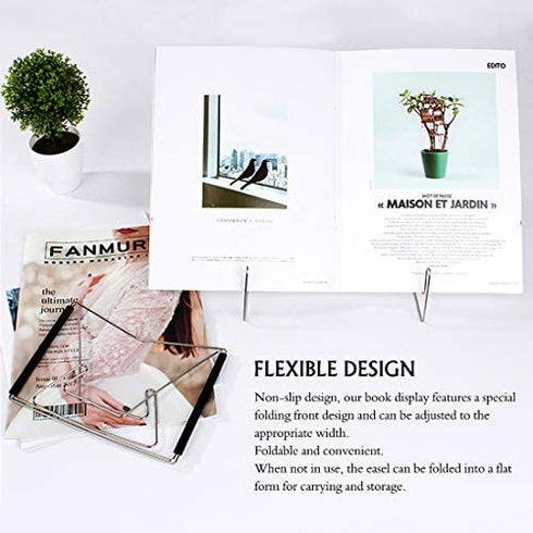 2Pcs Fold-n-Stow Book Stands, Metal Bookstand Music Book Easel Display Holder, Portable Reading Stand Book Holder, Book Bookrest for Hardcover Textbook I pad Cookbook Recipe