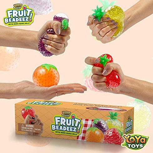 YoYa Toys Beadeez Squishy Fruit Stress Balls Toy (4-Pack) Tropical Designs Filled with Colorful, Squeezable Gel Water Beads - Promote Stress Relief, Calm Focus, Fun Play - Girls, Boys, Adults