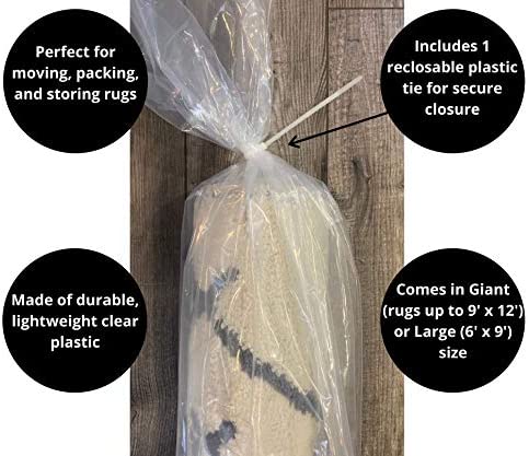 Rug Storage Bag and Zip Tie - NO Vent Holes - Large Size Fits Rugs up to 6' x 9' - Protects Rolled Rugs for Moving or Storage