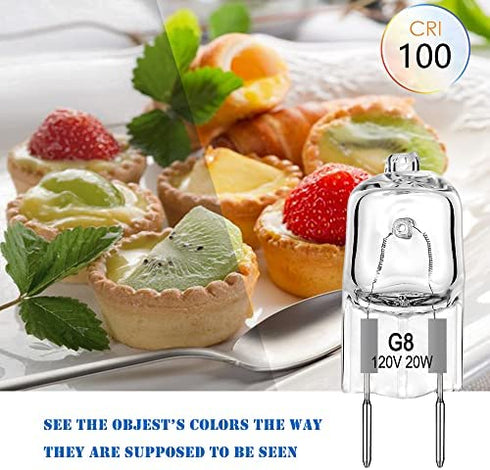 G8 Halogen Light Bulbs 20Watt 120Volt Halogen Light Bulb G8 Base Bi-Pin Shorter 1-3/8" (1.38") Length 20W T4 JCD Warm White Under Cabinet Puck Lighting Replacements,12Pack