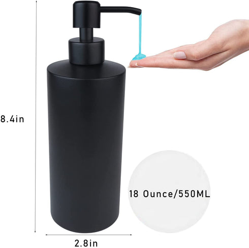 Soap Dispenser, Matte Black Stainless Steel Hand Soap Dispenser, Anti-Rust and Leak Metal Pump Hand Lotion Dispenser for Kitchen, Bathroom and Bedroom (18 Ounce / 550ML)