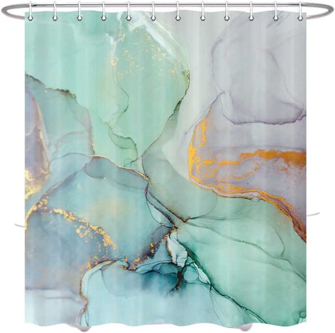 Teal Shower Curtain, Watercolor Teal Turquoise Abstract Shower Curtain Mint Green Marble Bath Curtain Turquoise Shower Curtain Ombre Teal Marble Shower Curtain Set with Hooks, 70*72 Inches