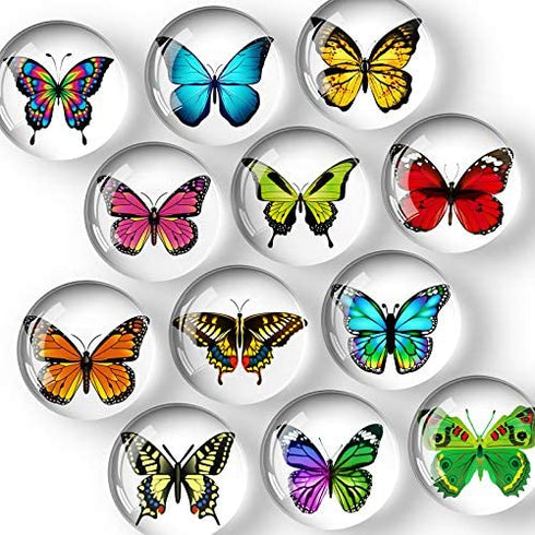 COSOW 12Pcs Glass Strong Magnetic Refrigerator Magnet Fridge Sticker - Butterfly Round Glass Fridge Decoration, Office Whiteboard Magnet, Cabinet Magnet, Dishwasher Magnet, Cabinet Cute Locker Magnet