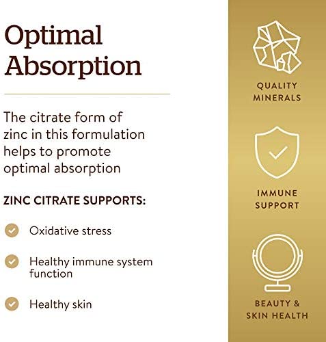 Solgar Zinc Citrate 30 mg, 100 Vegetable Capsules - Zinc for Healthy Skin, Taste & Vision - Immune System & Antioxidant Support - Citrate Form for Optimal Absorption - Non GMO, Vegan - 100 Servings