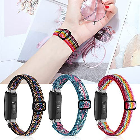 BNBIDEN 3 Pack Stretchy Bands Compatible with Fitbit Inspire 2 / Inspire HR/Inspire/Ace 2, Soft Adjustable Solo Loop Elastic Nylon Replacement Straps for Fitbit Inspire Fitness Tracker Women Men