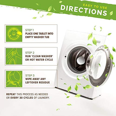 Renuv Washing Machine Cleaner For Front Load, Top Load or HE, Slow Dissolving Huge 40g Eco Friendly Tablets For Maximum Effect Deep Clean Your Washer Where Others Fail