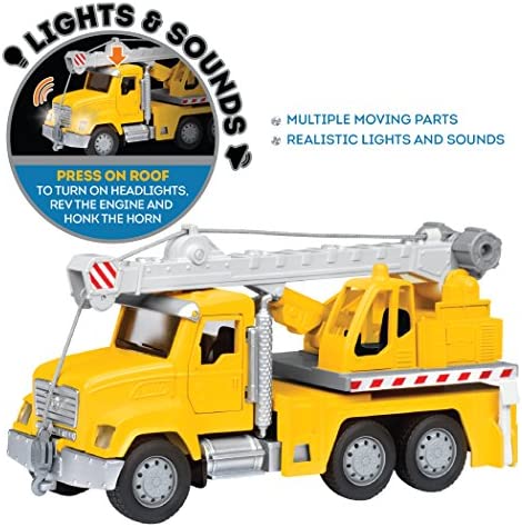 DRIVEN by Battat – Micro Crane Truck – Toy Crane Truck with Lights, Sounds and Movable Parts for Kids Age 3+ , Yellow