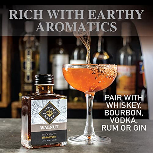 Strongwater Black Walnut Bitters (40 Servings) - Rich and Nutty Walnut Bitters for Cocktails - Pair with a Manhattan, Old Fashioned or Coffee