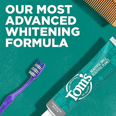 Tom's of Maine Natural Luminous White Toothpaste with Fluoride, Clean Mint, 4.0 oz. 3-Pack (Packaging May Vary)