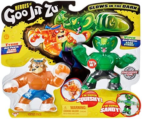 Heroes of Goo Jit Zu 2 Pack of Glow in The Dark Action Figures, Tygor Vs Viper
