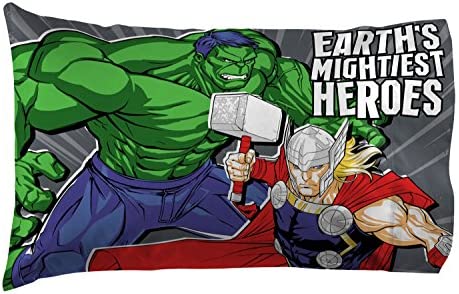 Jay Franco Marvel Avengers Mightiest Heroes 1 Pack Pillowcase - Double-Sided Kids Super Soft Bedding - Features Iron Man, Captain America, Thor & Hulk (Official Marvel Product)
