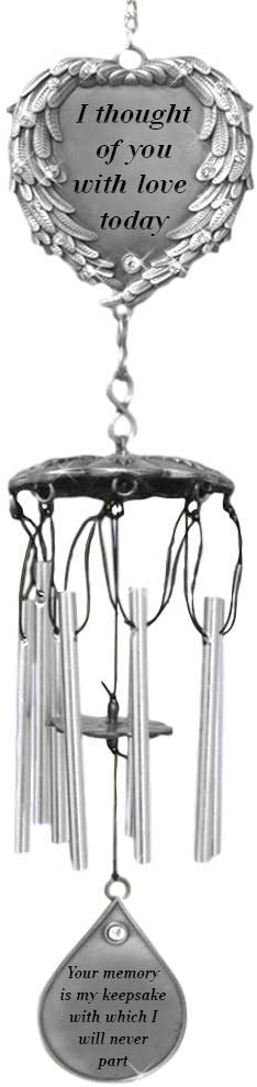 BANBERRY DESIGNS Memorial Windchimes - I Thought of You with Love Today Poem Engraved on This Wind Chime - Angel Wings Wrapped Around a Heart and Teardrop Charm - in Loving Memory Chimes