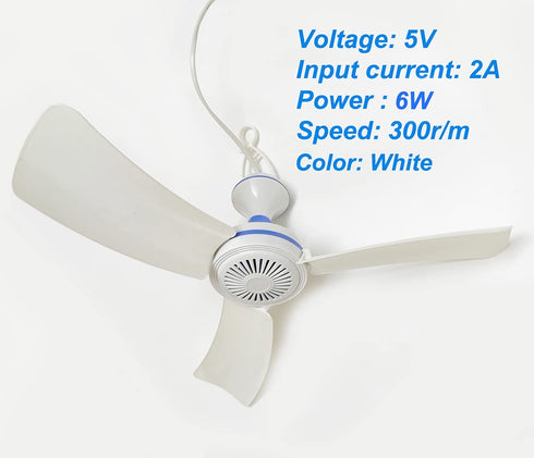 Portable Ceiling Fan Mini USB Tent Fans for Camping, Outdoor Hanging Gazebo Tents Ceiling Canopy Fan DC 5V Compatible Battery Power