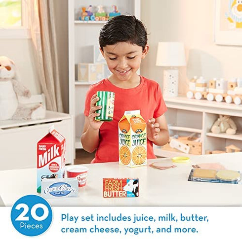 Melissa & Doug Fridge Groceries Play Food Cartons (8 pieces) - Pretend Food, Wooden Toy Groceries, Pretend Play Grocery Shopping For Kids Ages 3+