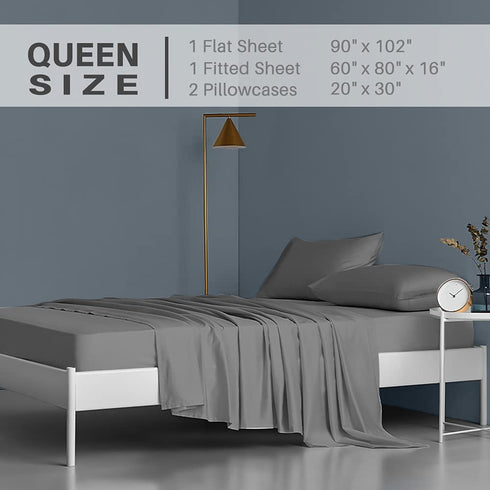 Secura Everyday Luxury Queen Bed Sheet Set 4 Piece - Soft Microfiber 1800 Thread Count 16" Deep Pocket Sheet Sets - Hypoallergenic, Wrinkle & Fade Resistant (Gray)