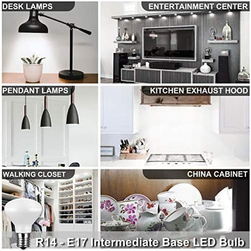 E17 R14 LED Bulb, 4W (40W Equivalent) Mini Reflector Floodlight Light Bulb, E17 Intermediate Base, Daylight White 5000K, 400 Lumens, Dimmable, Pack of 6
