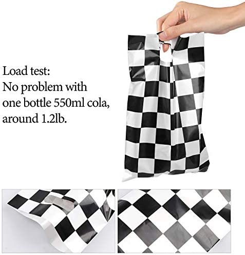BeYumi 50Pcs Checkered Racing Treat Bags with 4Pcs Stickers, Race Car Theme Party Favor Bags, Plastic Goodies Candy Treat Bags Return Loot Bags Party Supplies for Kids Birthday and Sport Event