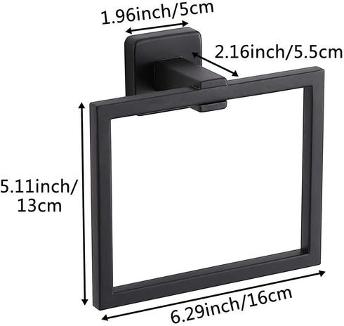 Matte Black Towel Ring SUS 304 Stainless Steel, FadimiKoo Hand Towel Holder for Bathroom, Square-Shape