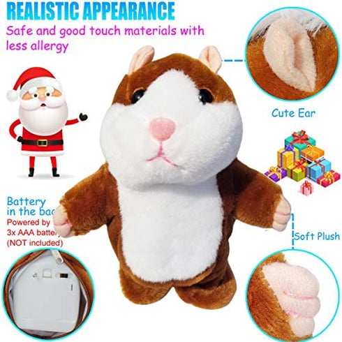 Tonmp Brown Talking Hamster Mouse Toy - Repeats What You Say and Can Walk - Electronic Pet Talking Plush Buddy Hamster Mouse as Party Gift (Brown)