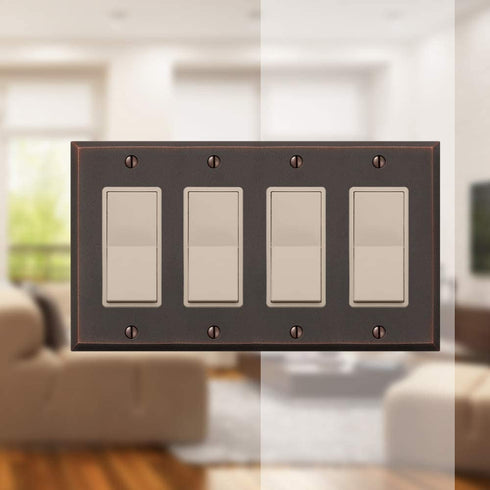 Amerelle Manhattan Quadruple Rocker Cast Metal Wallplate in Aged Bronze