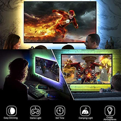 Ambient Lighting TV LED Backlight for 60-75in TV,USB LED Light Strip Bias Lighting Neon Accent for HDTV 4 Sides, Monitor Backlight with RF Remote Controller & Strong Adhesive Tape 13.2ft