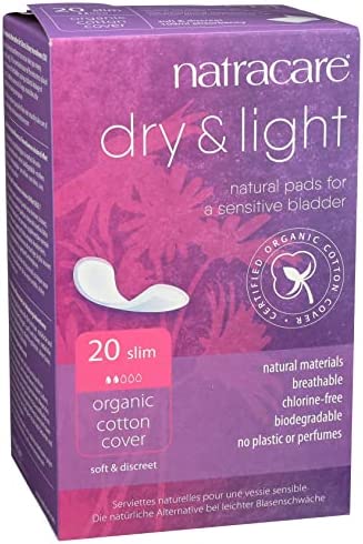 Natracare Dry & Light, Slim, Natural and Absorbent Pads with Organic Cotton Cover for Light Urinary Incontinence (1 Pack, 20 Pads Total)