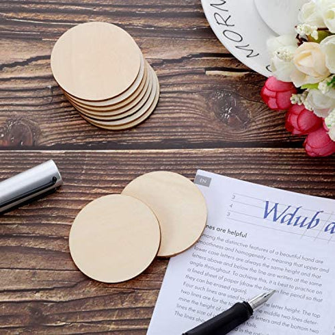 Boao 100 Packs 2 Inch Round Disc Unfinished Wood Circle Wood Pieces Wooden Cutouts Ornaments for Craft Supplies, Decoration, Laser Engraving Carving