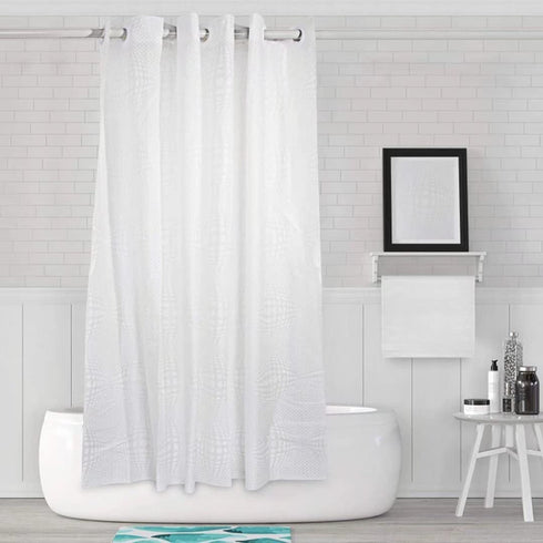 White Shower Curtain, 3D Hook Free Water Repellent PEVA Shower Curtain Liner Washable,72x74 inch