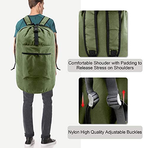 BeeGreen Moss Green Laundry Backpack Bag w Adjustable Shoulder Straps String Closure College Dorm Room Essentials Sturdy Laundry Hamper Portable w Handle XLarge Ripstop for Traveling