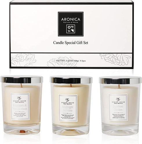Aronica Scented Candle Gift Set 3 Pack , Soy Wax Candle Set, Aesthetic Gift for Home, Mom,Women, Valentines Day, 3.52oz x 3, Midnight Jasmine, Bamboo Garden, Blueberry Vanilla Scented Candles,