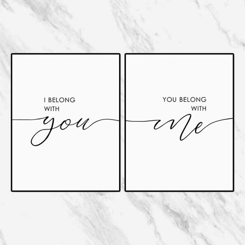 Set of 2, I Belong with You You Belong with Me, Bedroom Quote Print, Minimalist Wall Art, Bedroom Poster, Modern Nordic Art, Home Decor, Bedroom Wall Art, 11x14inch Unframed